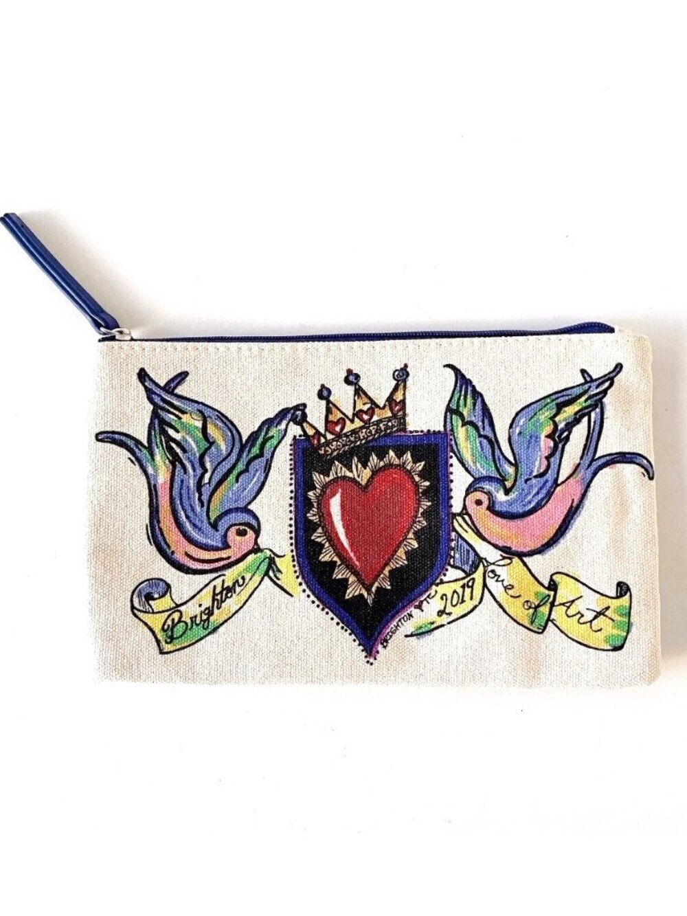 Brighton Makeup Bag 2019 Love of Art Birds, Heart & Crown Blue Perfect Cdn 29020